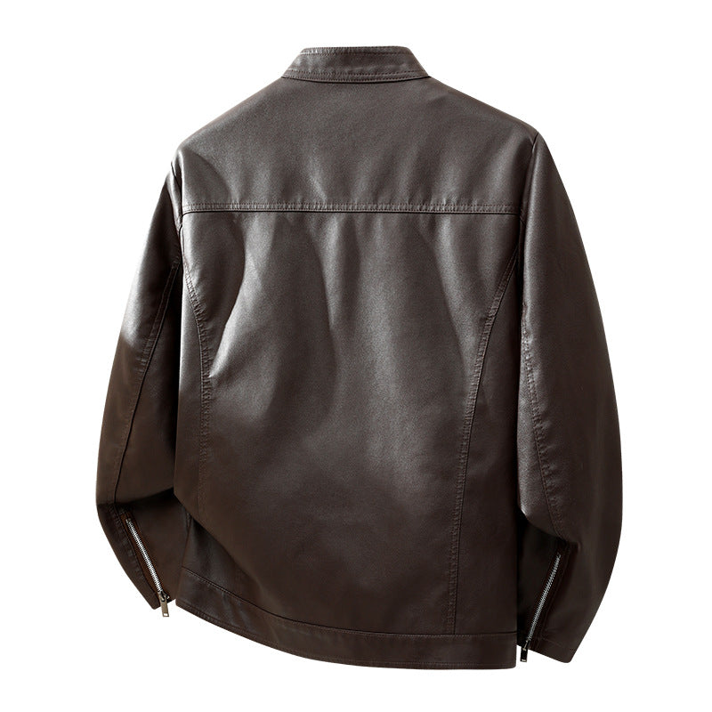Herren Schlichte Kunstleder-Cityjacke mit Stehkragen, Zweiwege-Reißverschluss & Eingrifftaschen Echoarchiv