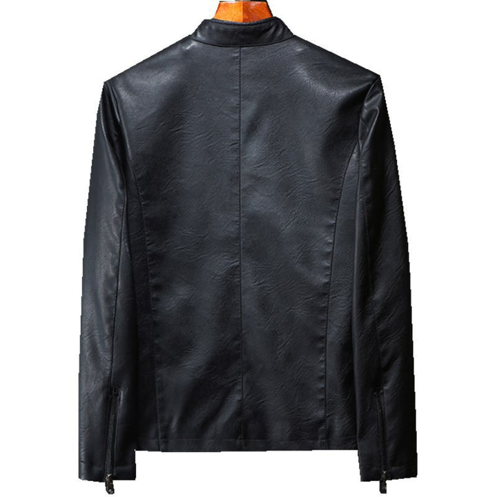Herren Schlanker Kunstleder-Zipblouson mit minimalistischem Stehkragen und Doppelnahtdetails Echo Archiv
