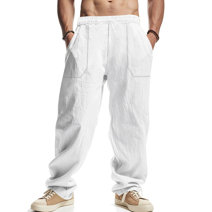 Herren lässige Leinenhose mit seitlichen Taschen und elastischem Bund Echoarchiv