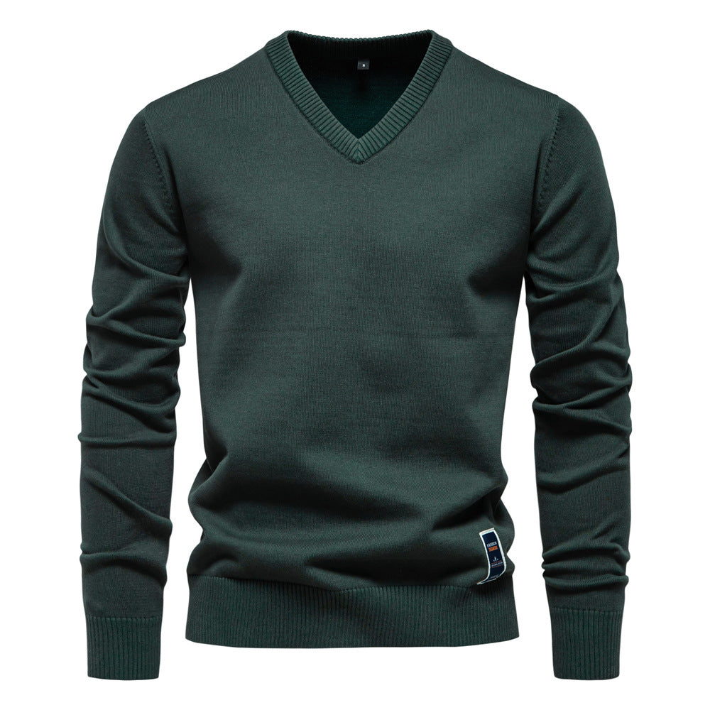 Herren Strickpullover mit V-Ausschnitt und feiner Textur Echoarchiv