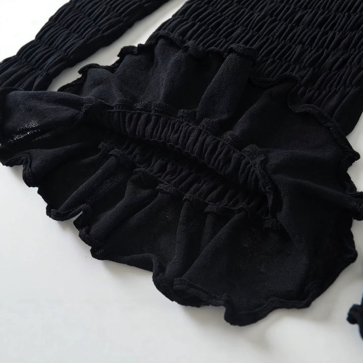 Damen Schulterfreies Smock-Top mit langen Ärmeln und Volant-Saum Echoarchiv