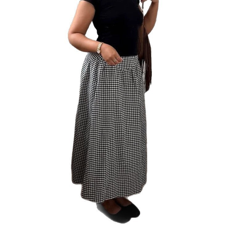 Damen Vichykaro-Midirock mit hoher Taillenpasse und schmeichelnder A-Linien-Silhouette – Avérine