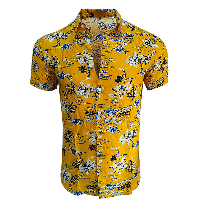 Herren Kurzarm-Hemd mit floralen Motiven und strukturiertem Stoff Echoarchiv