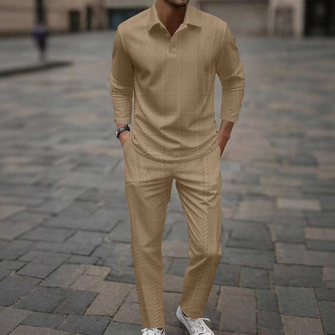Herren modisches Langarm-Poloshirt und Slim-Fit Hose Set Echoarchiv