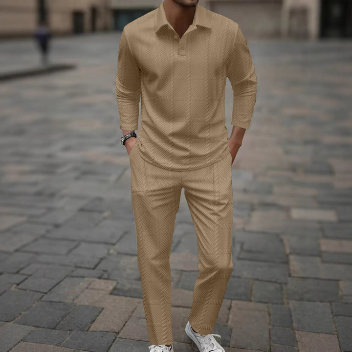 Herren modisches Langarm-Poloshirt und Slim-Fit Hose Set Echoarchiv