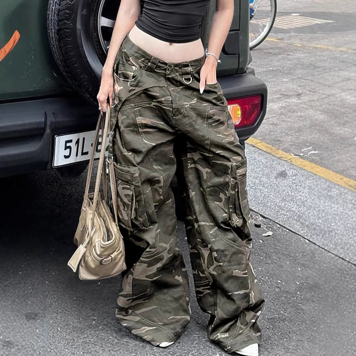 Damen High-Waist Oversized Cargo-Cordhose mit Multi-Pocket und D-Ring – Avélisse