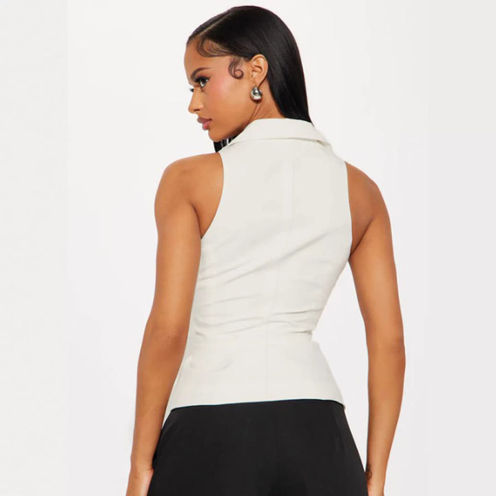 Damen elegant geschnittenes Wickeloberteil mit Knopfleiste und Kragen Echo Archiv