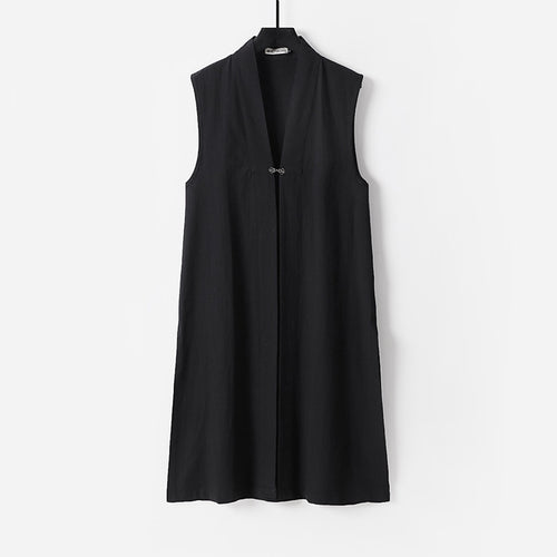Damen Ärmellose lange Weste mit Stehkragen und dekorativem Knebelverschluss Echoarchiv