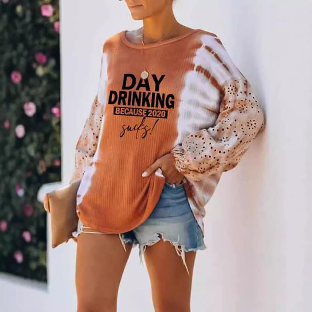 Damen Oversize Langarmshirt im Boho-Look mit Puffärmeln und Statement-Print – Avérine