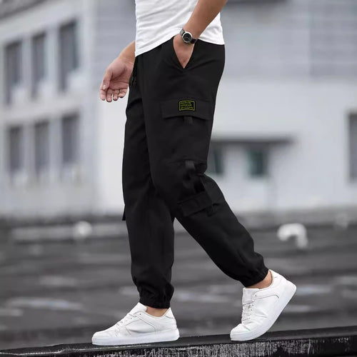 Herren modische Cargo-Joggerhose mit elastischem Bund, Kordelzug und mehreren Sicherheits- und Klappentaschen – Bravaro