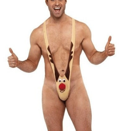 Herren  frecher Rentier Mankini Badeanzug Kostüm mit elastischem Stretch-Slip Echo Archiv