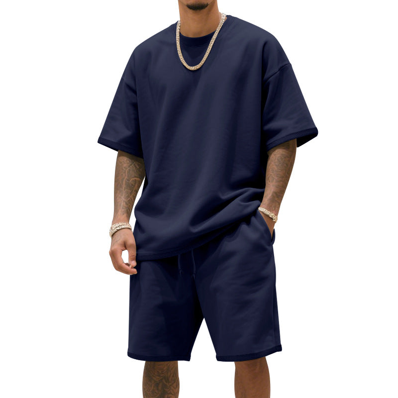 Herren nan entspannter Jersey-Set mit verlängertem Rundhals-T-Shirt und elastischen Kordelzug-Shorts Echo Archiv