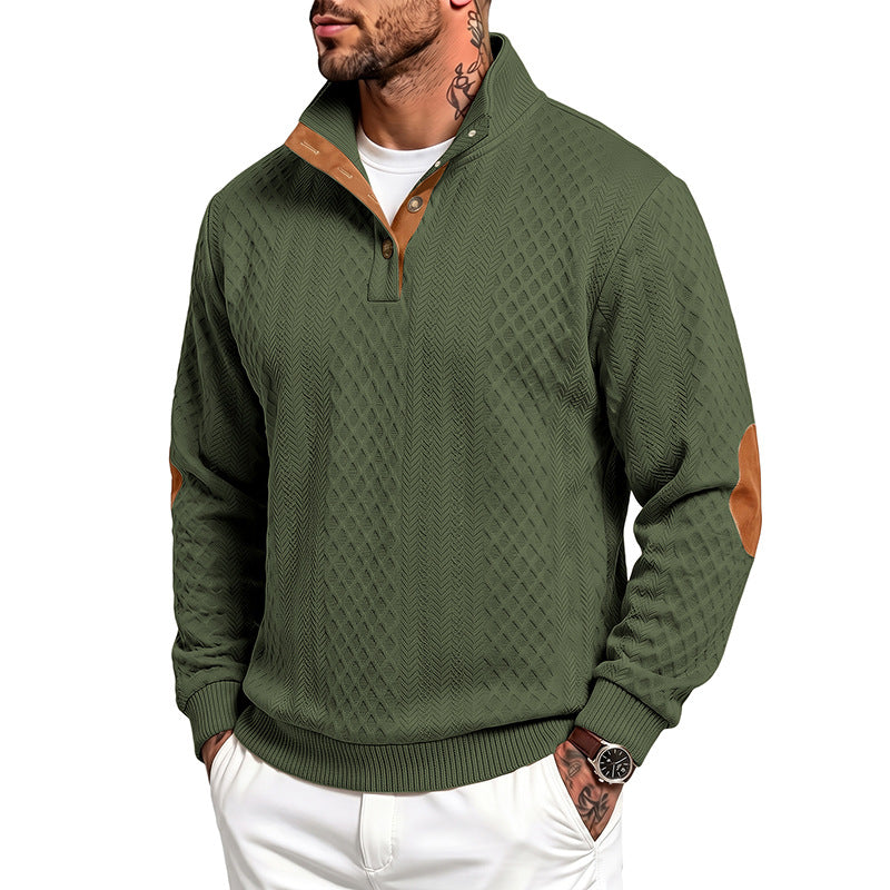 Herren Feinstrukturierter Troyer-Pullover mit Kragenbesatz und Ellbogen-Patches – Norvane