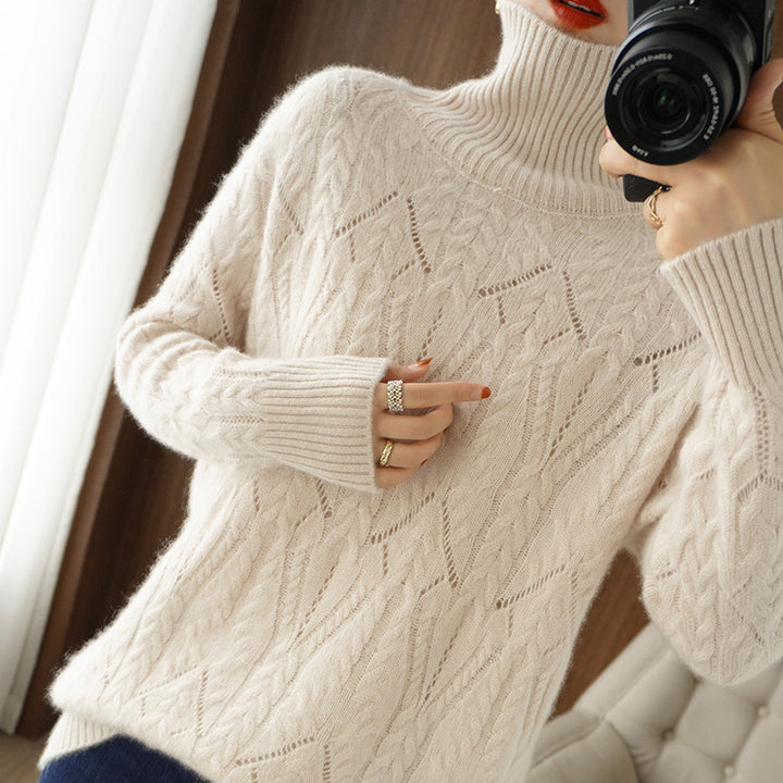 Damen Weicher Mohair‑Optik Oversize‑Rollkragenpullover mit Ajour‑Zopfstruktur Echoarchiv