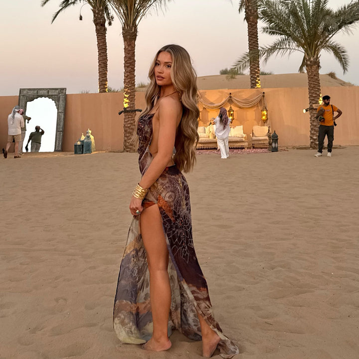 Damen Maxikleid mit anpassbaren Trägern und floralen Mustern Echo Archiv