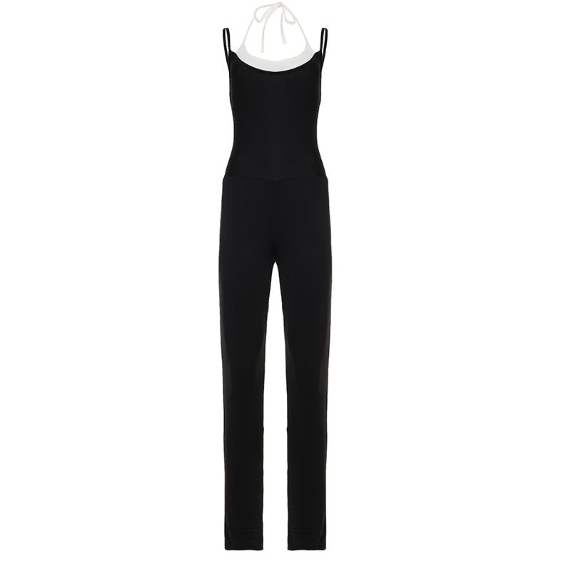 Damen schmal geschnittener Jumpsuit mit verstellbaren Spaghettiträgern und hohem Bund Echo Archiv