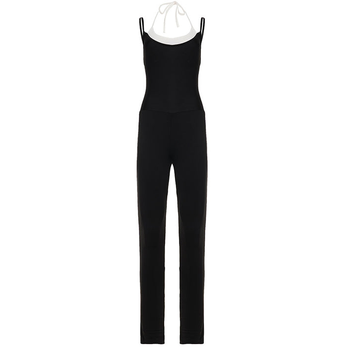 Damen schmal geschnittener Jumpsuit mit verstellbaren Spaghettiträgern und hohem Bund Echo Archiv
