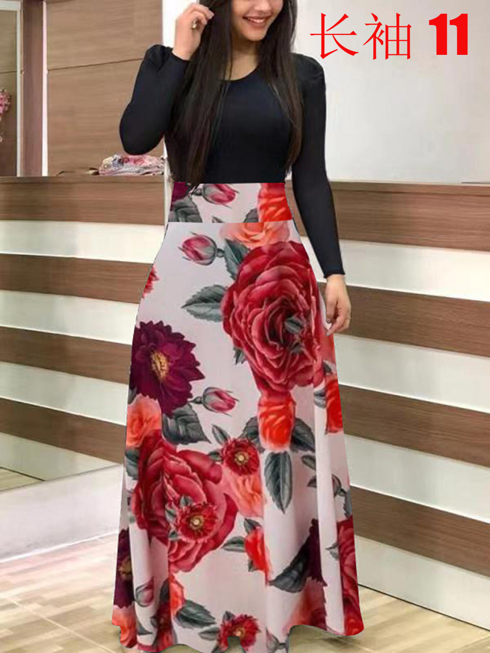 Damen Elegantes Maxikleid mit grafischem Druck und flexiblem Bund Echo Archiv