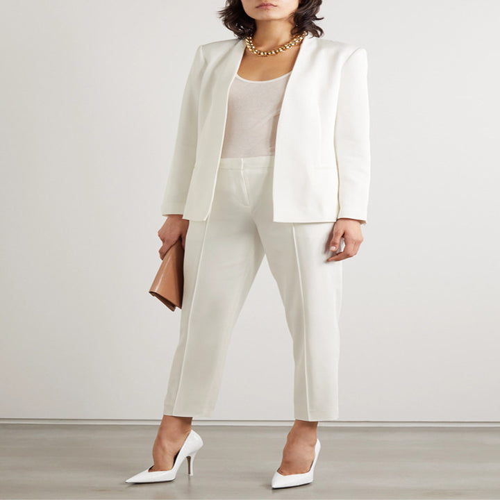 Damen Zweiteiliges Tailoring-Set aus Stretchkrepp mit offenem Longblazer und verkürzter Zigarettenhose Echoarchiv