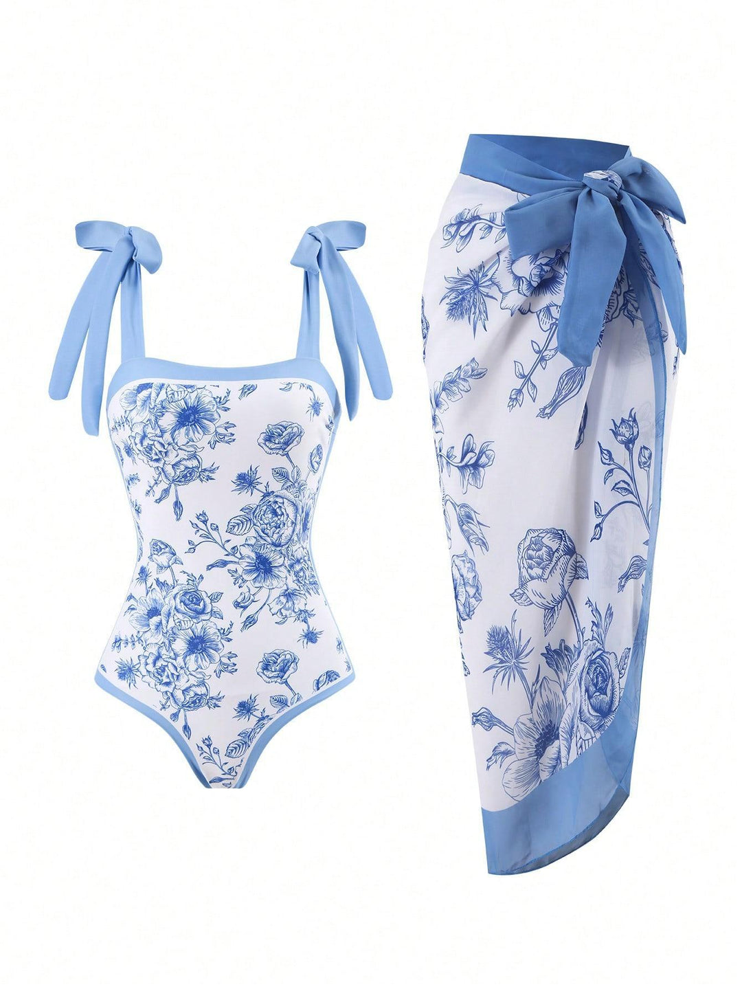 Damen Eleganter Badesuit mit floralen Akzenten und modischem Wickelrock Echo Archiv