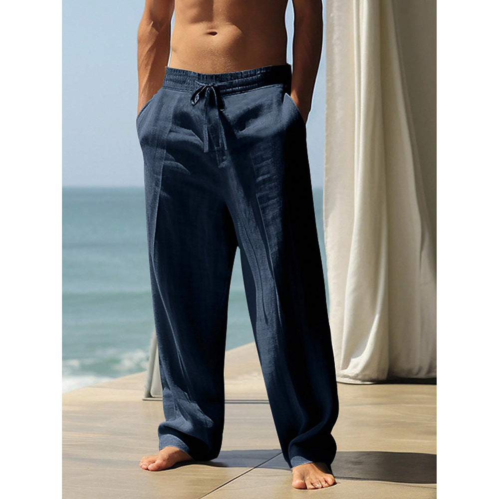 Herren entspannte Leinenhose mit elastischem Bund und lockerer Passform Echoarchiv