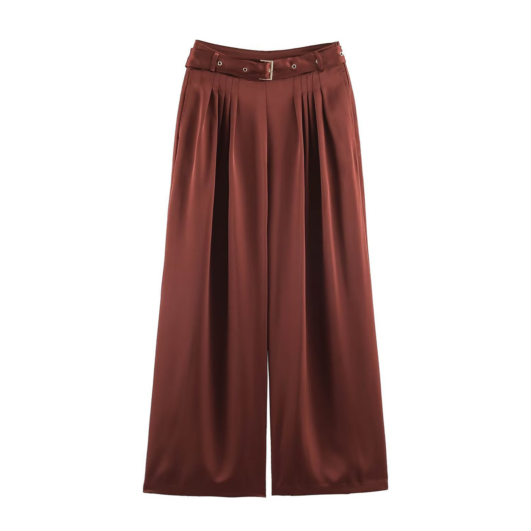 Damen Zweiteiliges Satin-Set mit Schleifenbluse und Plissee-Culotte Echoarchiv