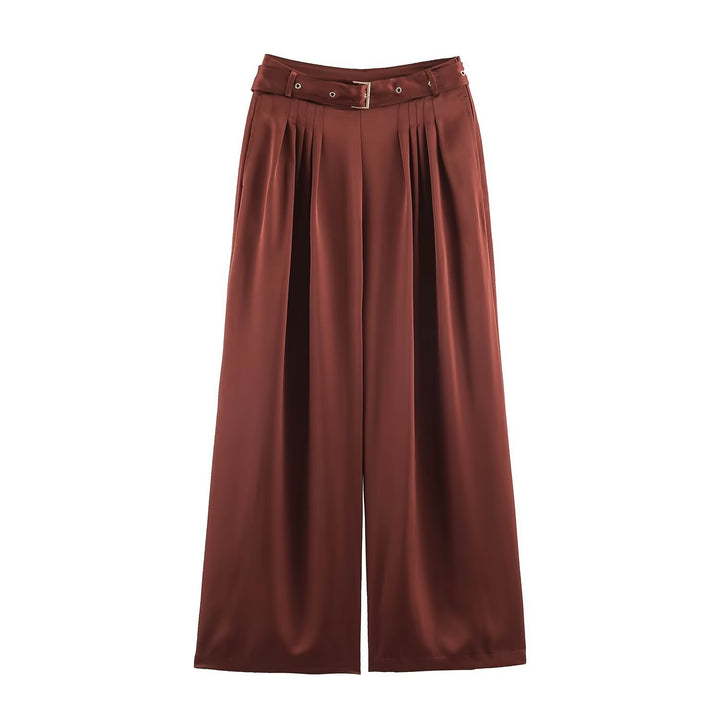 Damen Zweiteiliges Satin-Set mit Schleifenbluse und Plissee-Culotte Echoarchiv