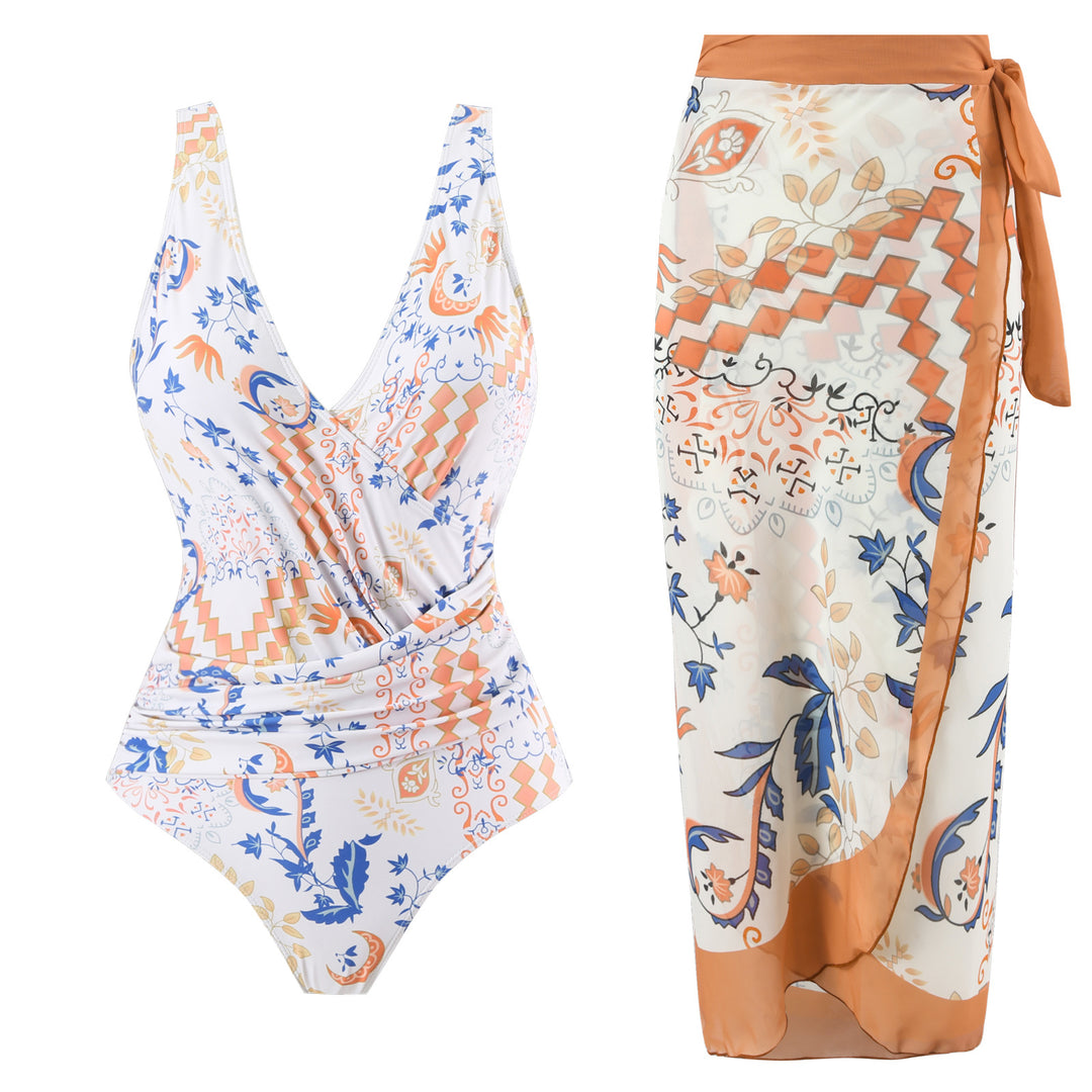 Damen Badeset mit floralem Wickelrock und Einteiler Echo Archiv