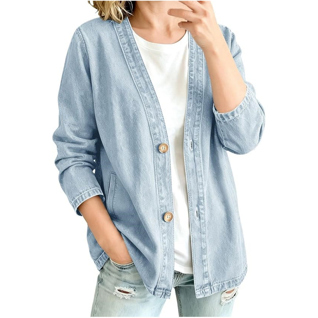 Damen lässige Oversize-Denimjacke mit Knopfleiste und Kimono-Schnitt Echo Archiv