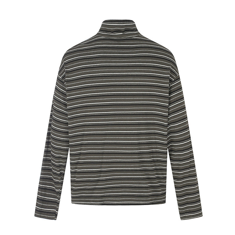 Herren Lässiges Henley-Langarmshirt mit Stehkragen und feinem Streifenmuster Echoarchiv