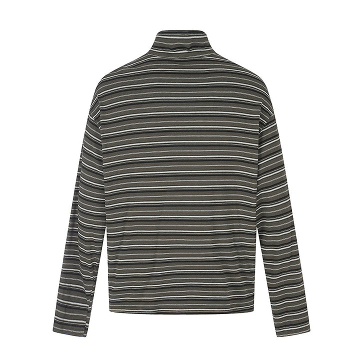 Herren Lässiges Henley-Langarmshirt mit Stehkragen und feinem Streifenmuster Echoarchiv