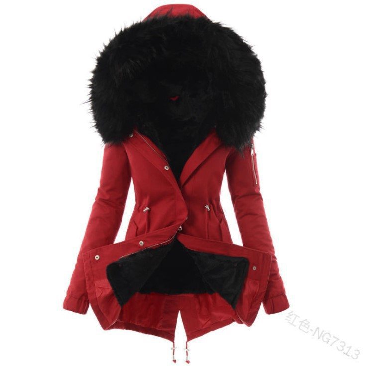Damen Taillierter Winterparka mit kuscheligem Teddyfutter und großer Kapuze Echo Archiv