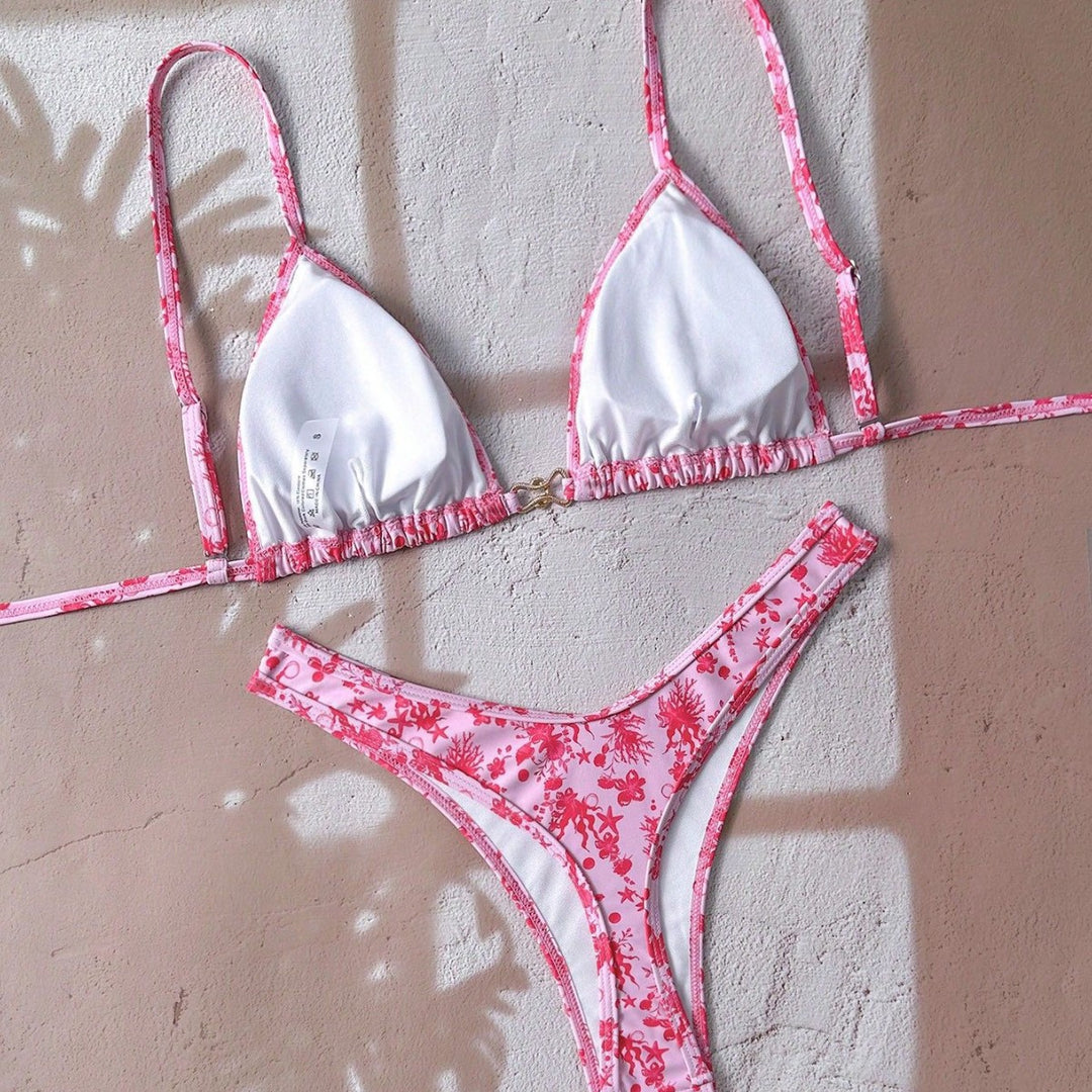 Damen verstellbarer Triangel-Bikini mit floraler Einfassung Echo Archiv