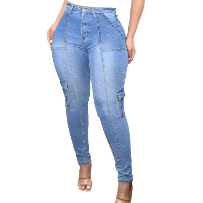 Damen High-Waist Cargo-Skinny-Jeans mit Nahtpaneelen und Taschen Echo Archiv