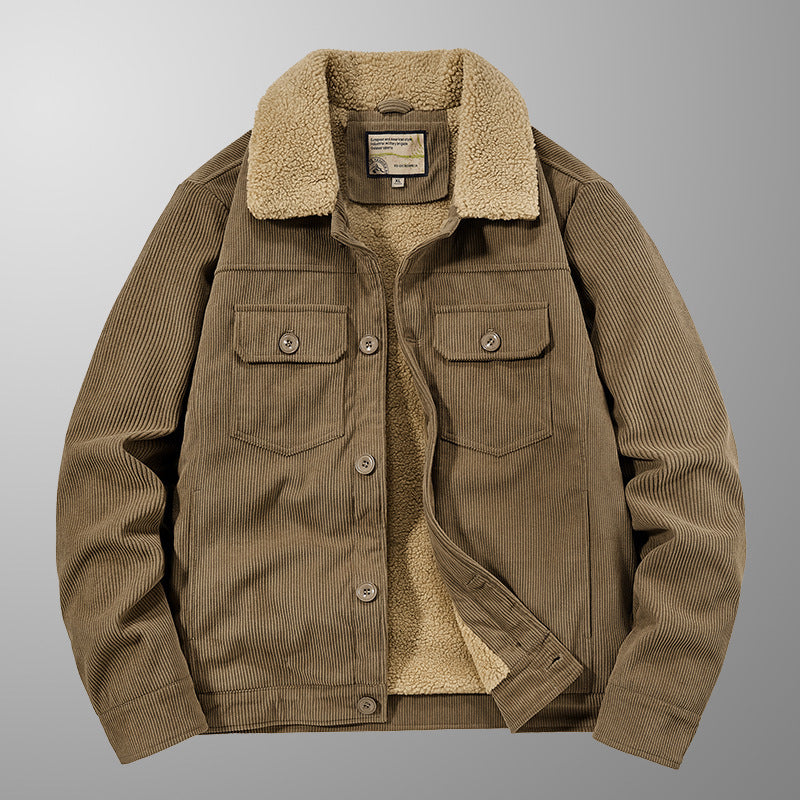 Herren Cord-Workjacke mit Sherpa-Innenfutter, Reverskragen und Druckknopfleiste – Taviero