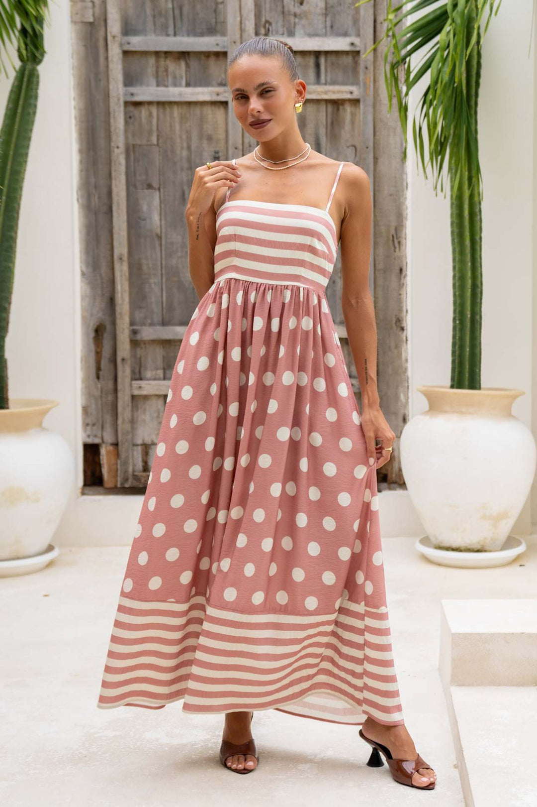 Damen Maxikleid mit verspieltem Streifendesign und großen Punkten Echo Archiv