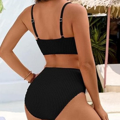 Damen hoch tailliertes Bikini-Set mit Rüschendetails und verstellbaren Trägern Echo Archiv
