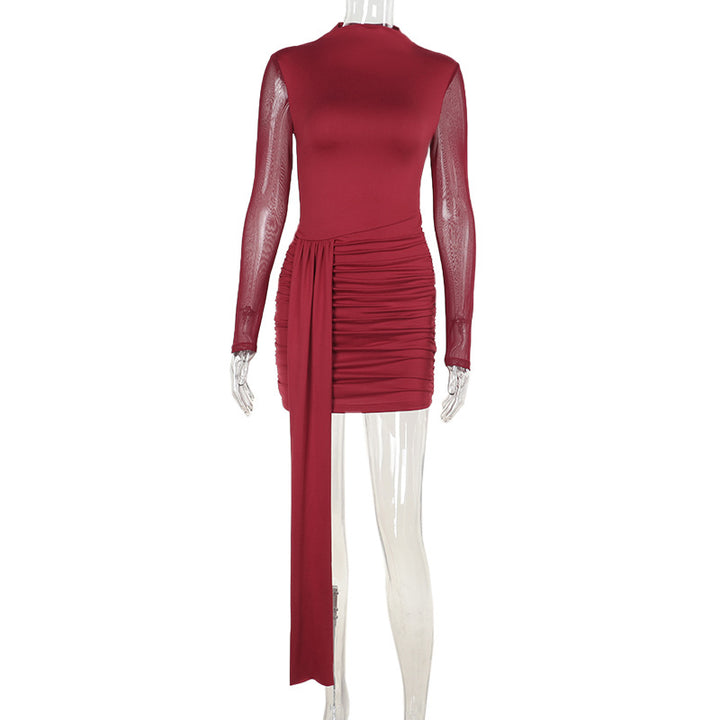 Damen elegantes, figurbetontes Minikleid mit langem Arm und asymmetrischem Saum Echo Archiv