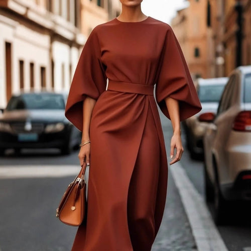 Damen nan elegantes Midikleid mit Kimonoärmeln, drapierter Wickeloptik und Taillengürtel Echo Archiv