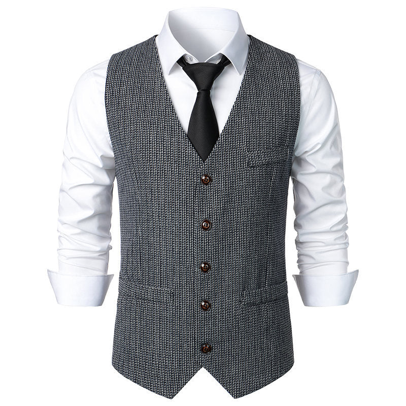Herren Taillierte Strickweste mit V‑Ausschnitt und durchgehender Knopfleiste Echo Archiv