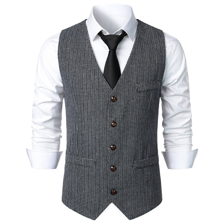 Herren Taillierte Strickweste mit V‑Ausschnitt und durchgehender Knopfleiste Echo Archiv