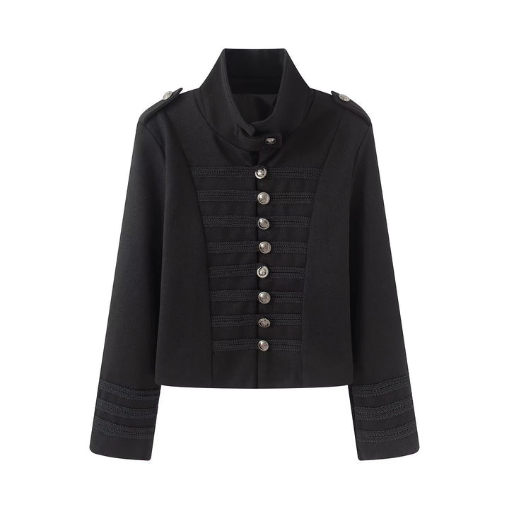 Damen Kurzer Militärisch inspirierter Blouson mit Stehkragen Zierkordeln und Metallknopfleiste Echo Archiv