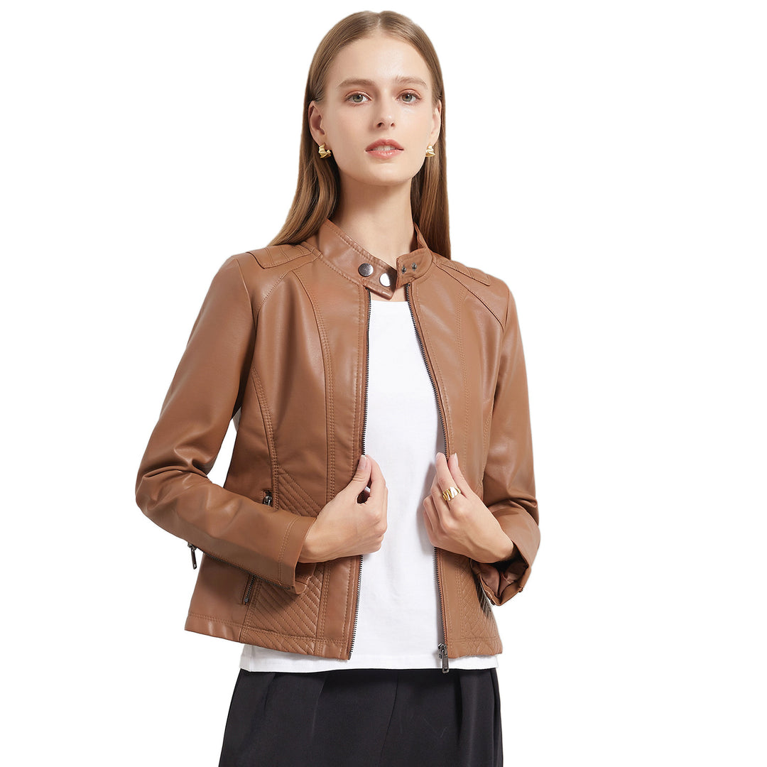 Damen nan taillierte Biker-Kunstlederjacke mit Stehkragen und gesteppter Seitenpartie Echo Archiv