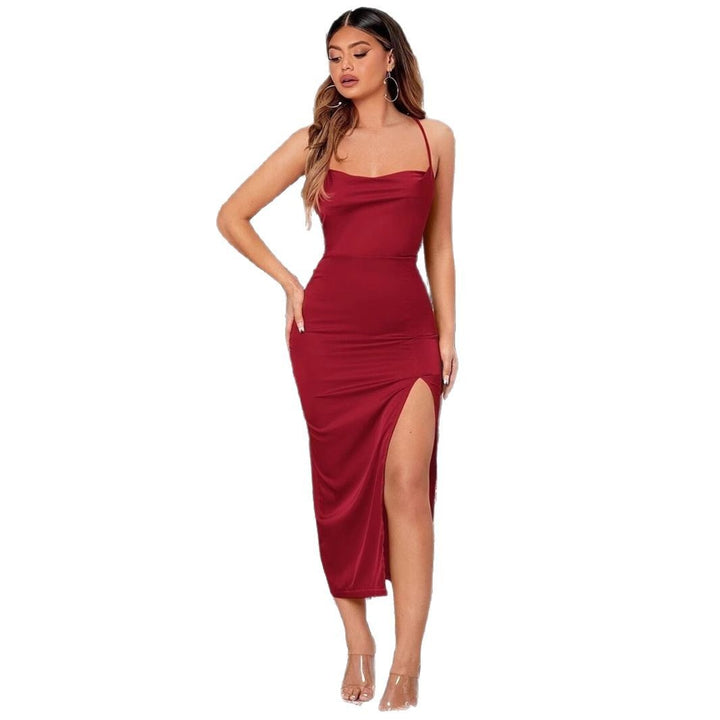 Damen Elegantes Midikleid mit verführerischem Schlitz und schmalen Spaghetti-Trägern Echo Archiv