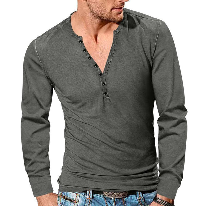 Herren nan tailliertes Langarm-Henleyshirt mit kurzer Knopfleiste aus Stretch-Baumwolle Echo Archiv