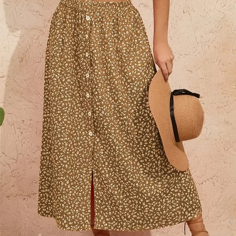 Damen Maxirock mit floralen Knopfdetails und seitlichem Schlitz Echo Archiv