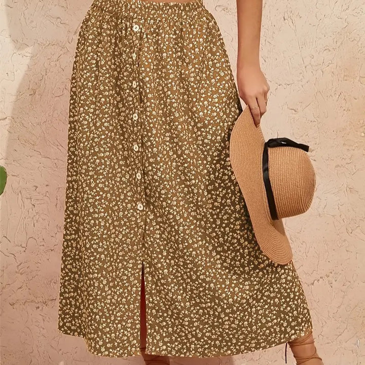 Damen Maxirock mit floralen Knopfdetails und seitlichem Schlitz Echo Archiv