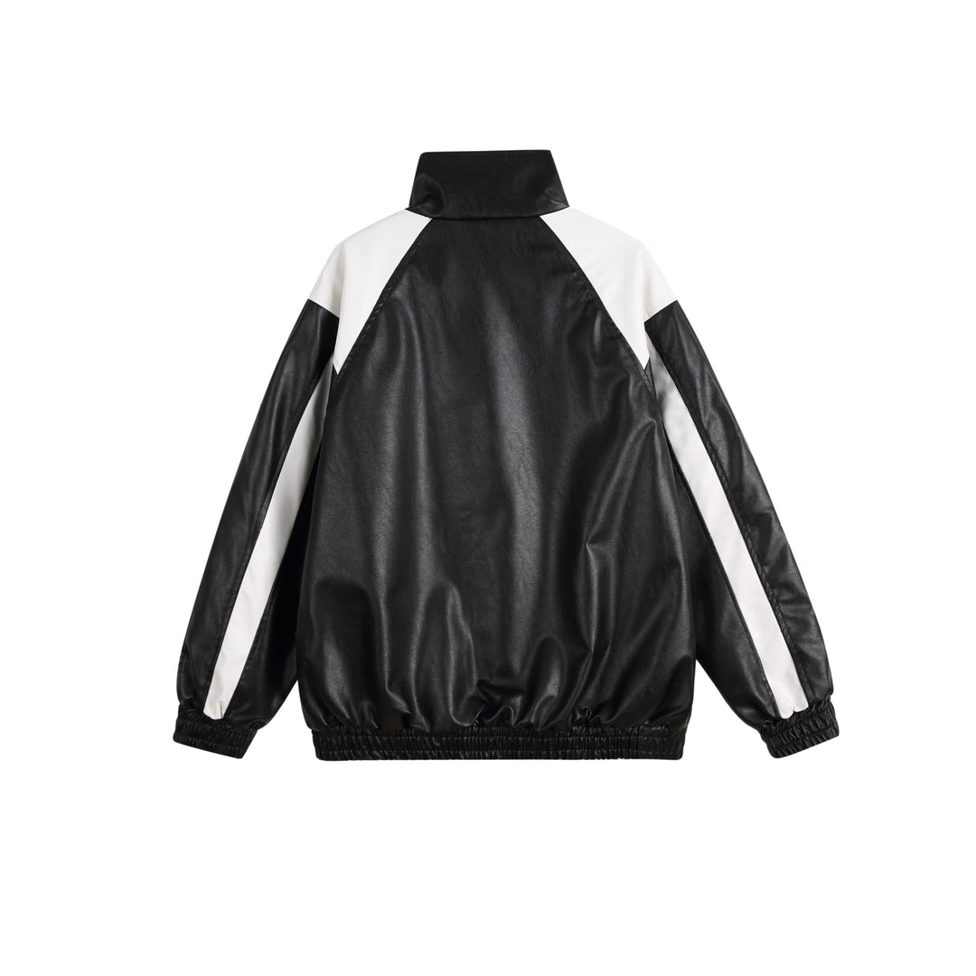 Damen Kunstleder-Trackjacke im Oversize-Cut mit hohem Stehkragen und Logopanel Echoarchiv