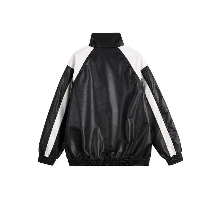 Damen Kunstleder-Trackjacke im Oversize-Cut mit hohem Stehkragen und Logopanel Echoarchiv