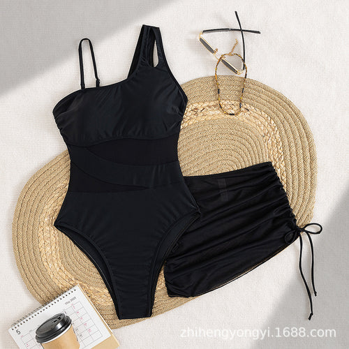 Damen Eleganter Badeanzug mit asymmetrischem Design und praktischer Wickelrock Echo Archiv